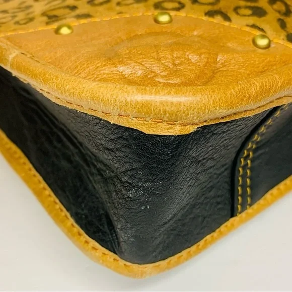 Vaan & Co Jade Mixed Animal Print Suede and Leather Up Cycled Messenger …